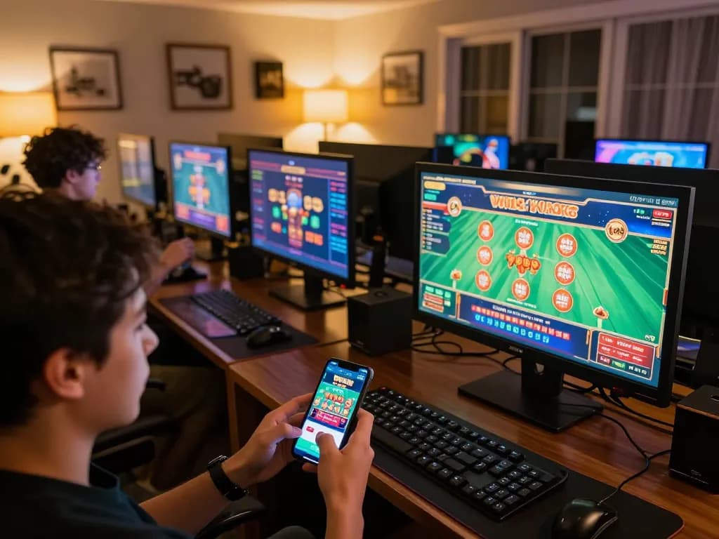 Engaging with W88 casino app on smartphone in a cozy home gaming setup