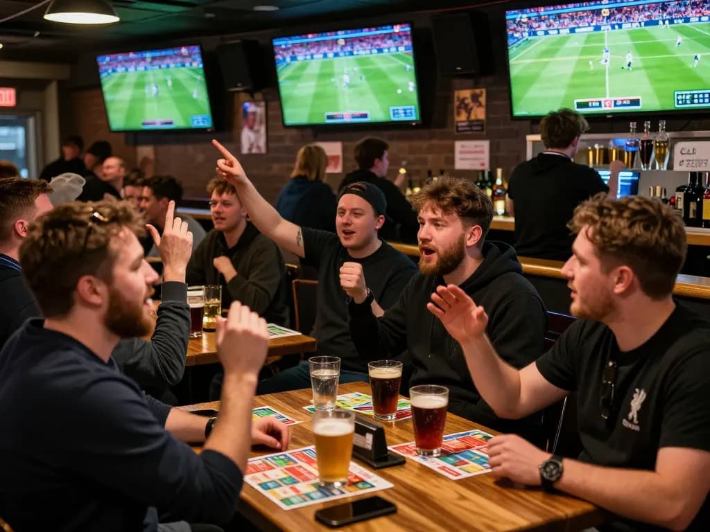 Exciting scene of sports bettors analyzing strategies during Nhận Định Liverpool vs Man City match.