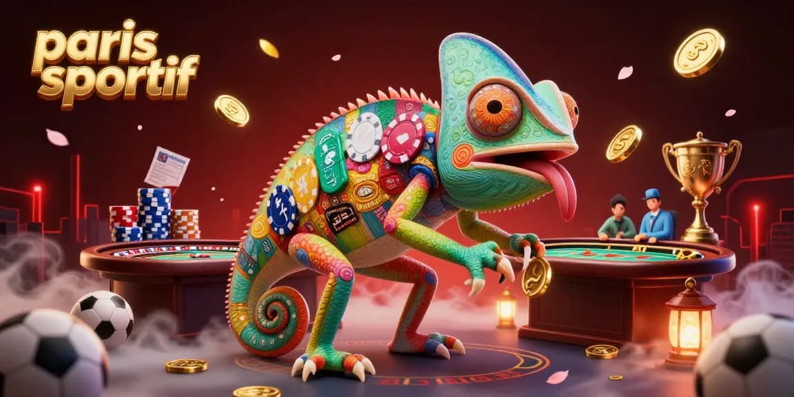 Illustration captivante de parieur sportif, propriétaire casino caméléon, éléments de jeux d'argent.