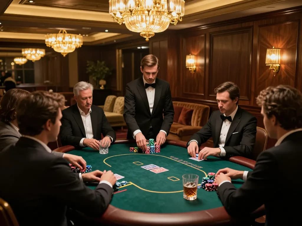 MM88 hosts an upscale poker game with players focused on their strategies and vibrant chip stacks.