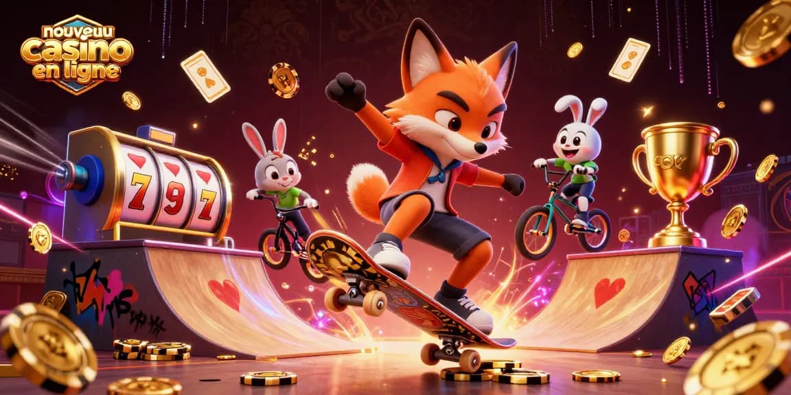 Vivez l'expérience d'un nouveau casino en ligne avec un renard skateboardeur et un lapin BMX.