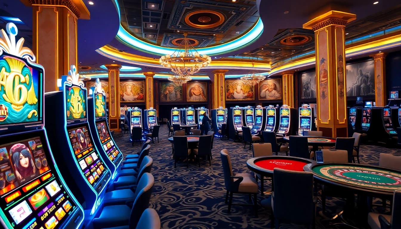 Experience the thrill of Olympus 1000 at a lavish casino, complete with slot machines.