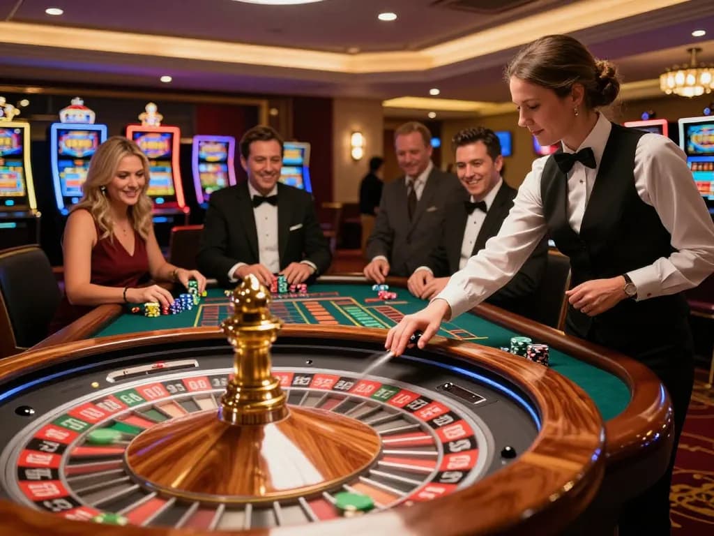 hb88 players placing bets on an exciting roulette table surrounded by lively atmosphere