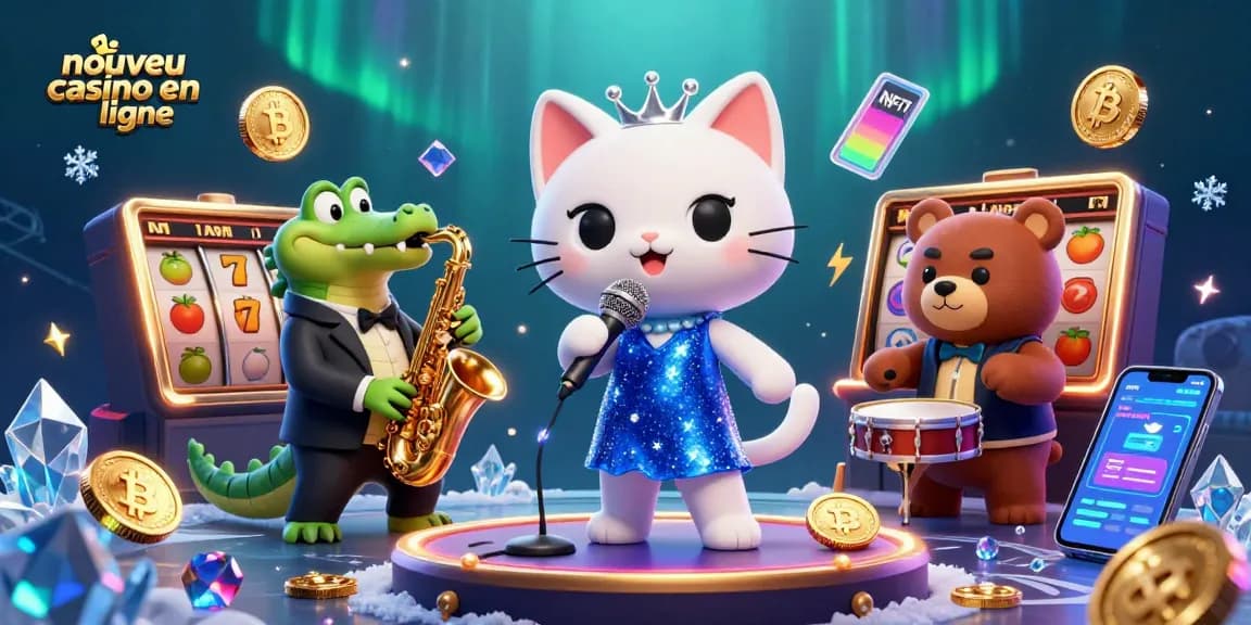 Découvrez l'univers captivant du nouveau casino en ligne avec une scène dynamique de jeux et de musique.