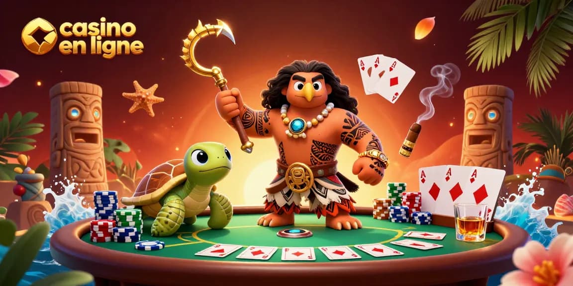 Jouez avec le meilleur casino en ligne, entouré de personnages colorés et d'éléments de poker vibrants.