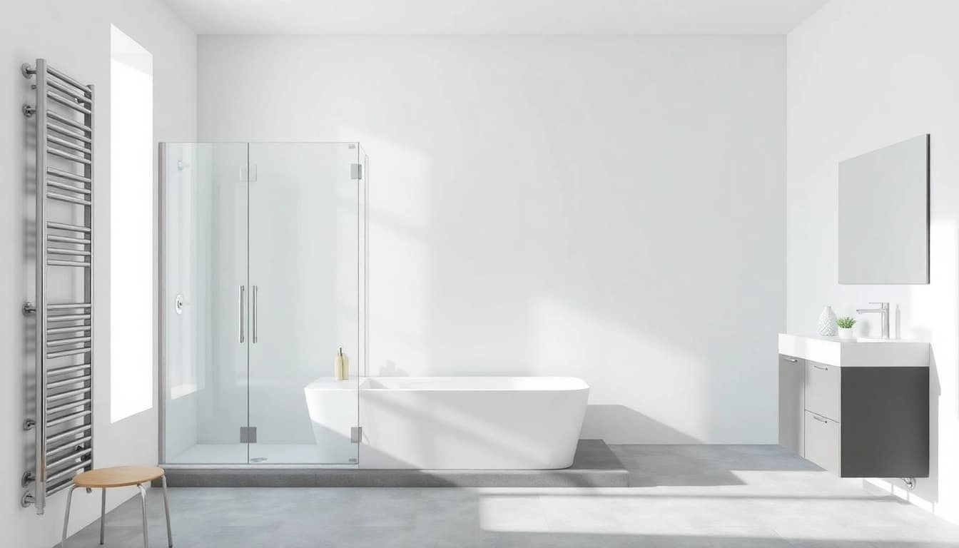 Sonni sanitär GmbH bietet elegante Duschwände und Heizkörper für moderne Badezimmer an.