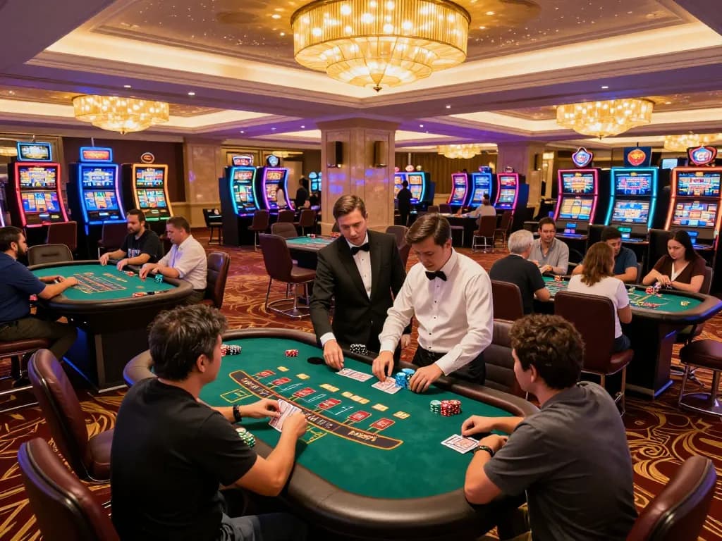 Players engaged in a strategic blackjack game at https://rr88k1.com/, showcasing the vibrant casino atmosphere.