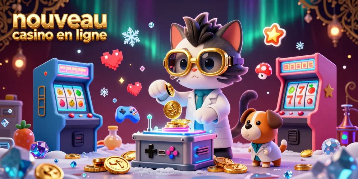 Créer des jetons d'or dans un nouveau casino en ligne, où un chat scientifique est assisté par un chien.