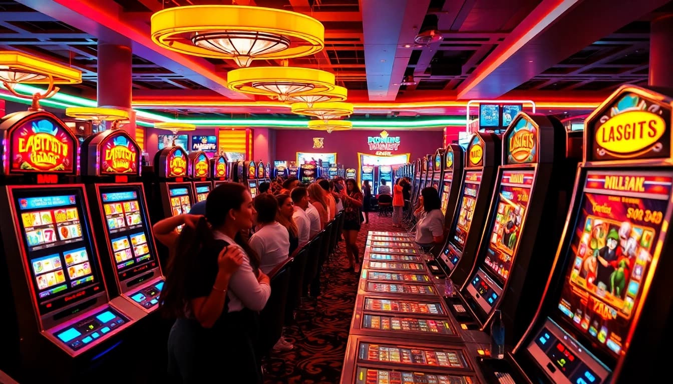 Menangkan slot deposit 1k dalam suasana kasino yang ramai dan penuh semangat.