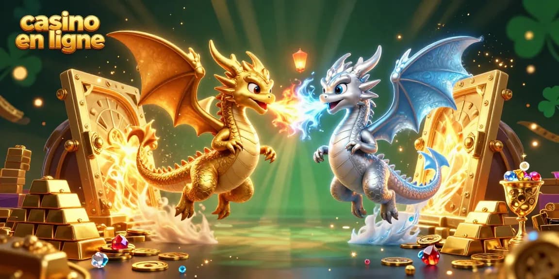 Jouez au casino en ligne avec dragons et trésors scintillants d'or.