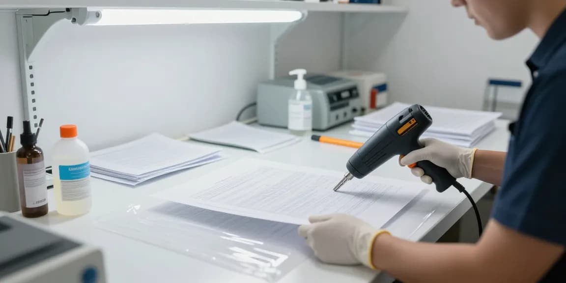 Quá trình phục hồi bóc sổ đỏ ép plastic thể hiện các kỹ thuật chuyên nghiệp cho việc khôi phục tài liệu