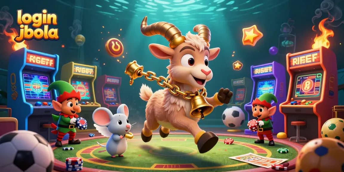 Experience login judi bola with a thrilling scene of a 3D casino featuring Krampus, an angel mouse, and mischievous gremlins.