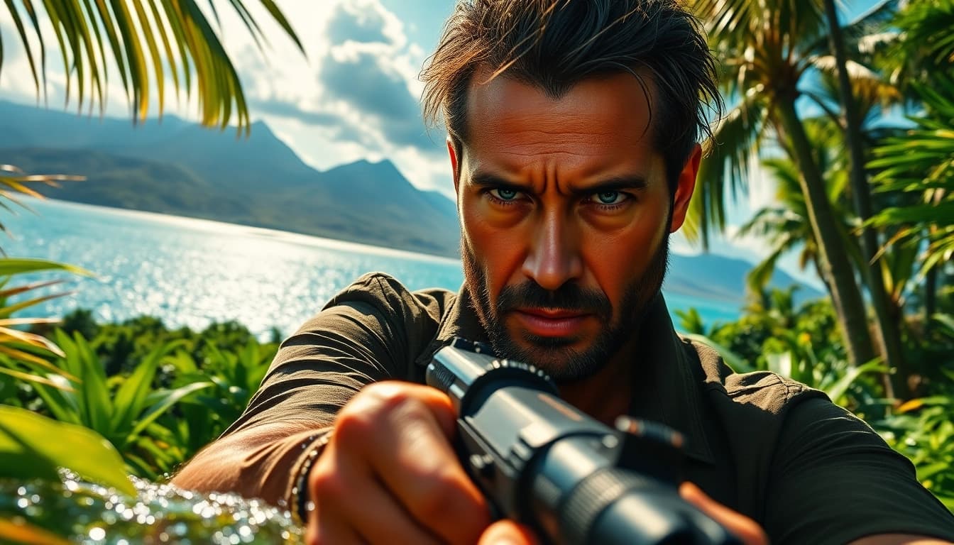 Experience Aloha and Bullets as Leroy Silver navigates a vibrant Hawaiian landscape amid danger.