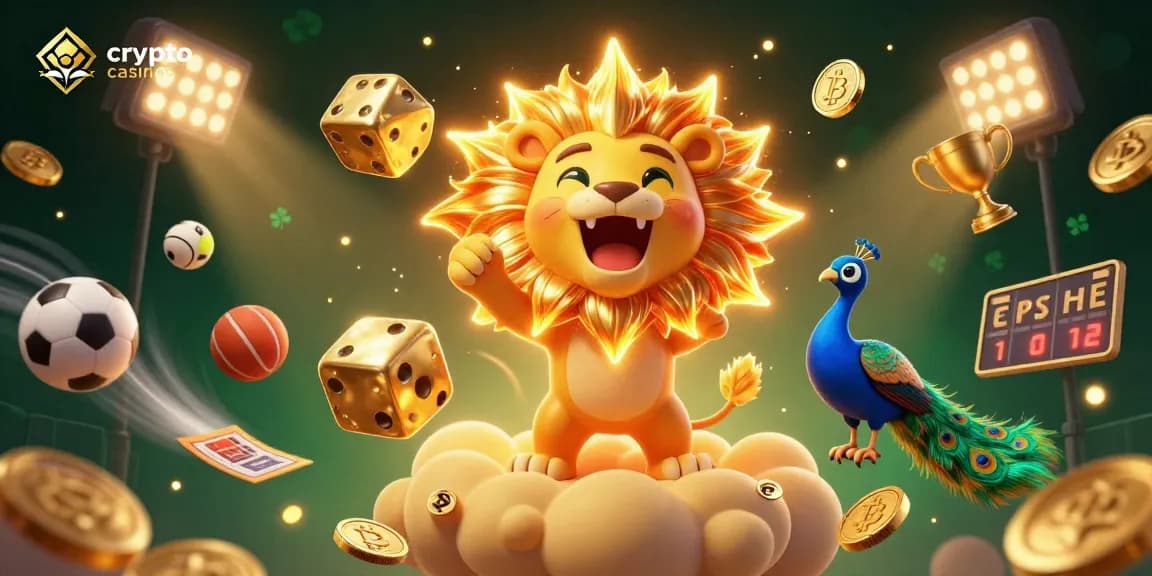 Les crypto casinos offrent des expériences de jeu fascinantes, illustrées par un lion majestueux et des éléments de jeu en 3D.