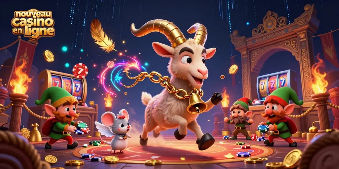 Le nouveau casino en ligne présente une illustration avec un Krampus et des lutins volant des jetons.