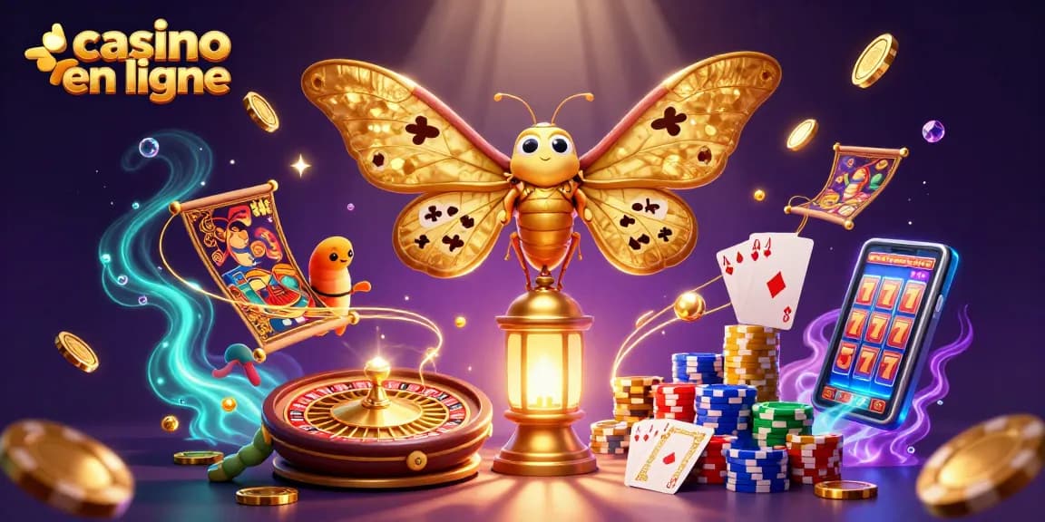 Profitez du jeu au casino en ligne avec cette illustration dynamique de jeux et de gains.