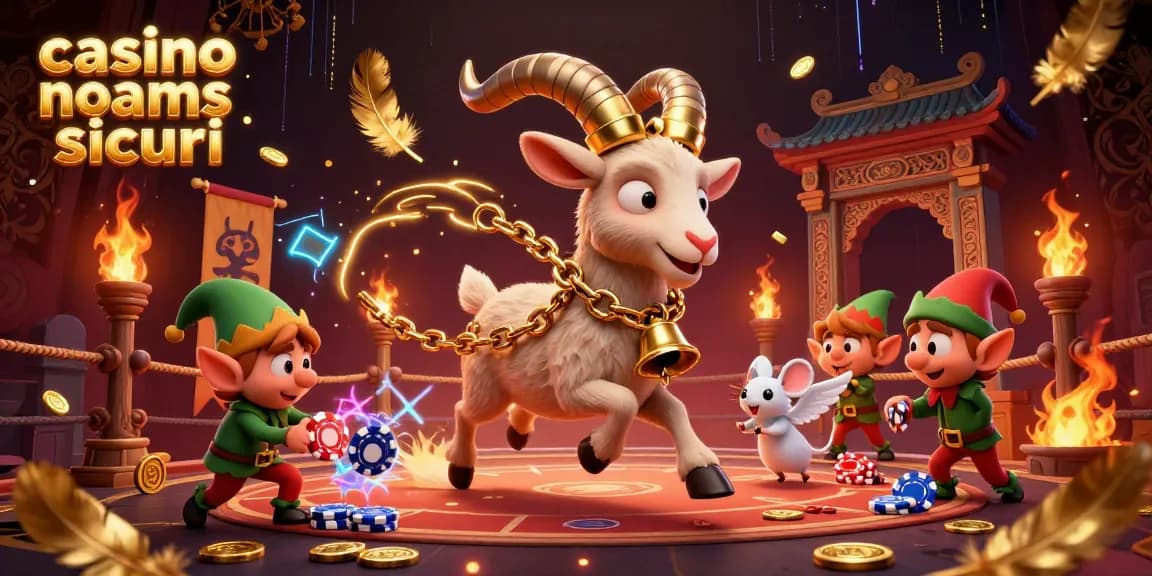Crea un'atmosfera di gioco nel casinò non AAMS sicuri, dove un Krampus vivace interagisce con topini angeli e elfi maliziosi.