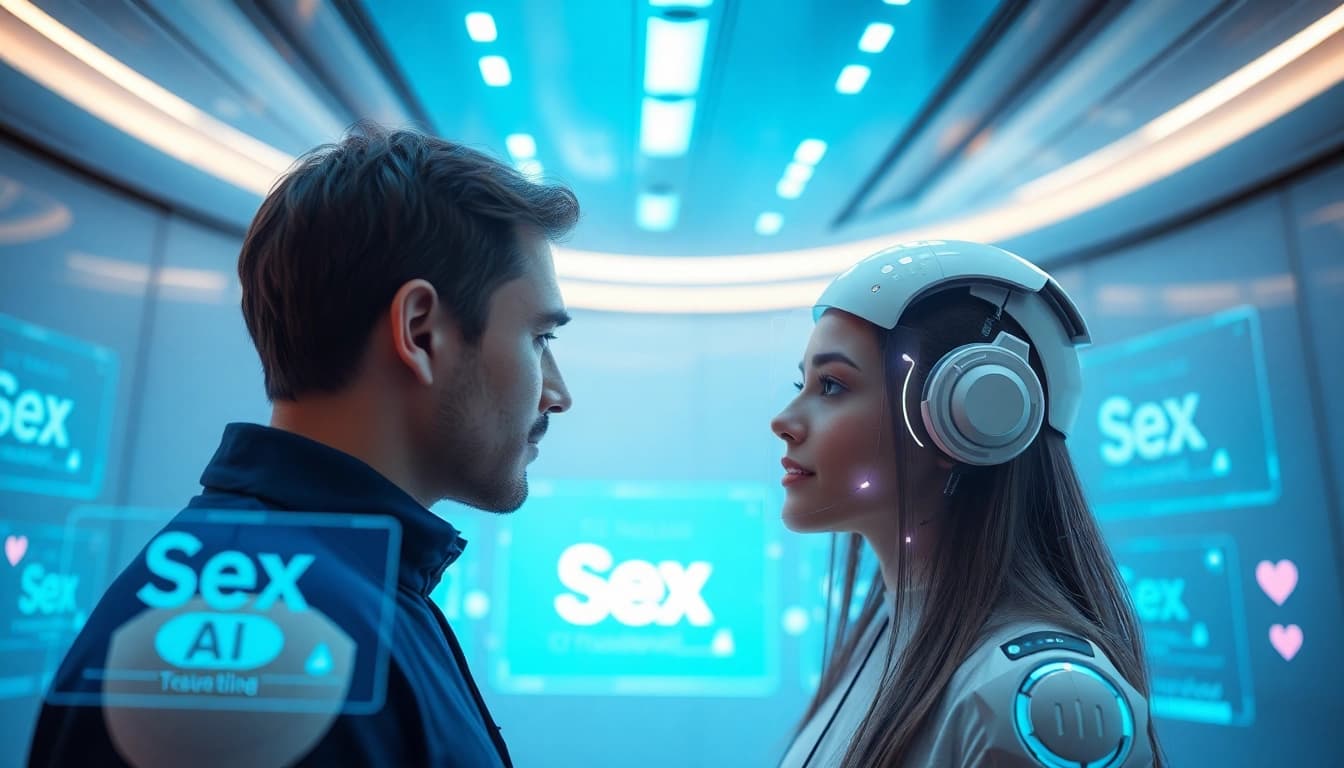 Engaging interaction with a futuristic sex AI chatbot in a modern digital setting.