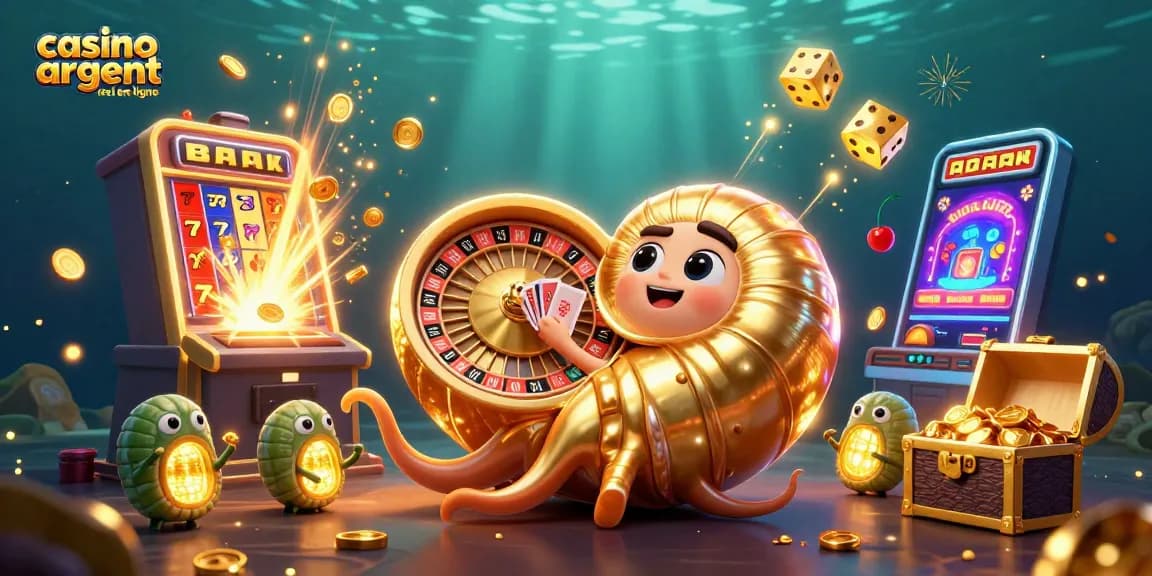 Illustration dynamique sur le casino argent réel en ligne avec un nautilus et des symboles de jackpot.