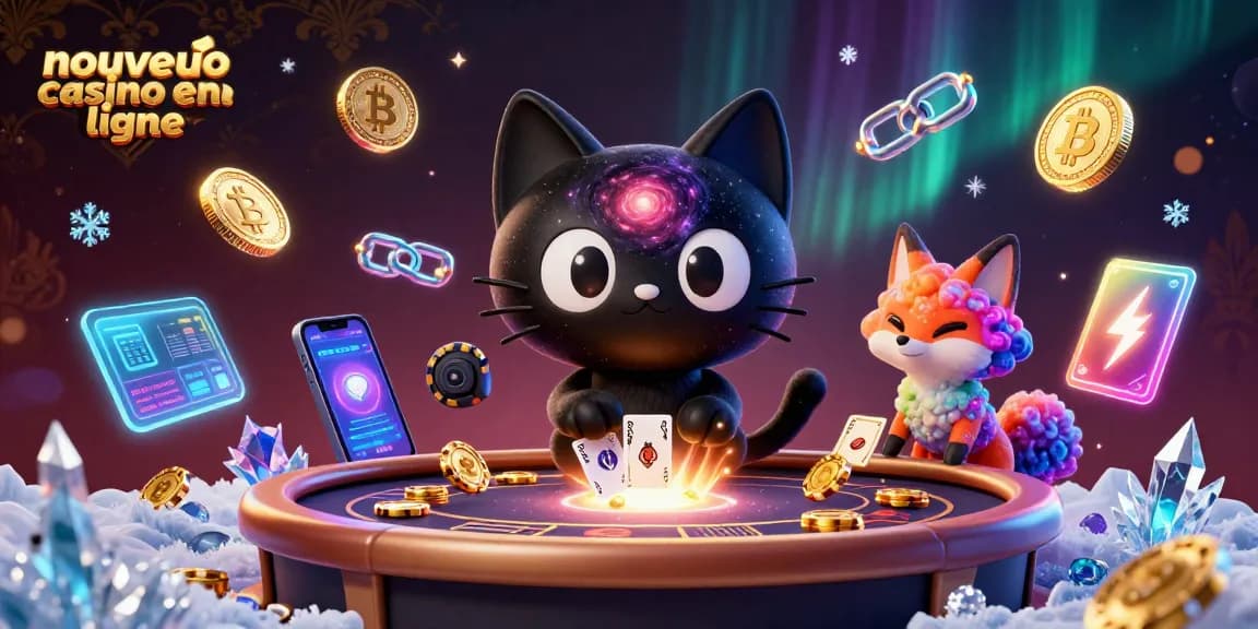 Gagnez avec le nouveau casino en ligne grâce à une illustration dynamique et colorée d'un chat et d'un renard galactique.