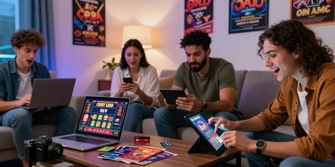 Players exploring credit card casinos at home with excitement on https://euf.co.uk, featuring modern devices and a lively atmosphere.