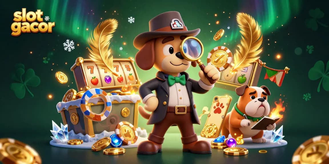 Engage with slot gacor action as a detective investigates golden chips and paw-print clues.