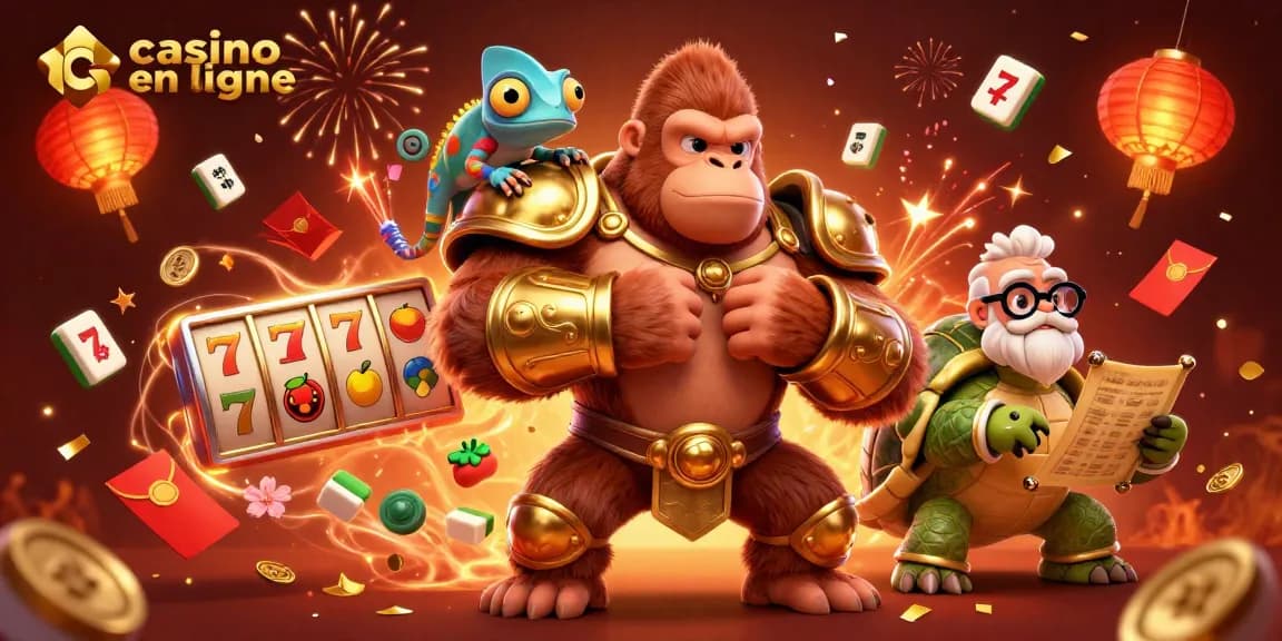 Vivez l'excitation du casino en ligne avec des personnages animés et des éléments festifs.