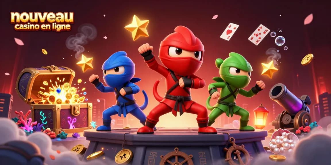 Illustrez votre expérience de jeu au nouveau casino en ligne avec des caméléons ninja et des éléments de casino captivants.