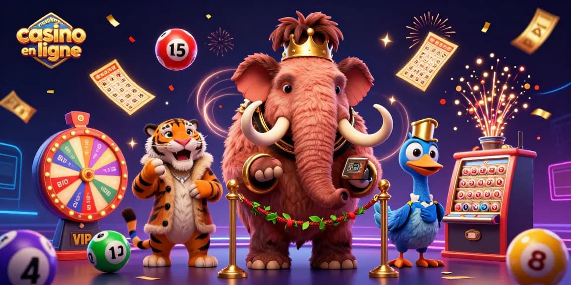 Le nouveau casino en ligne dévoile des personnages captivants, y compris un mammouth et un tigre, entourés de jeux dynamiques.