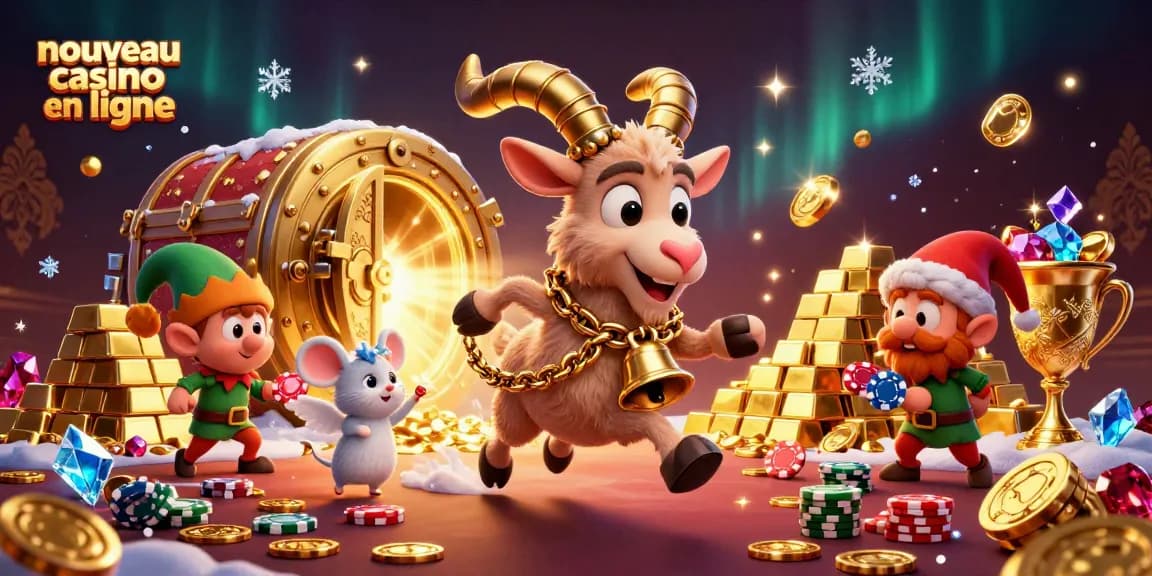 Illustration représentant un nouveau casino en ligne animé par un Krampus, une souris et des gremlins