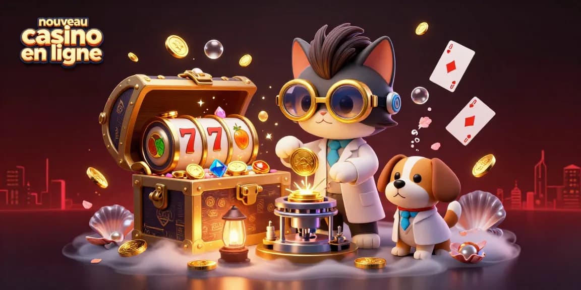 Illustration artistique de jeu en ligne avec une machine à pièces d'or et des éléments de casino, nouveau casino en ligne.