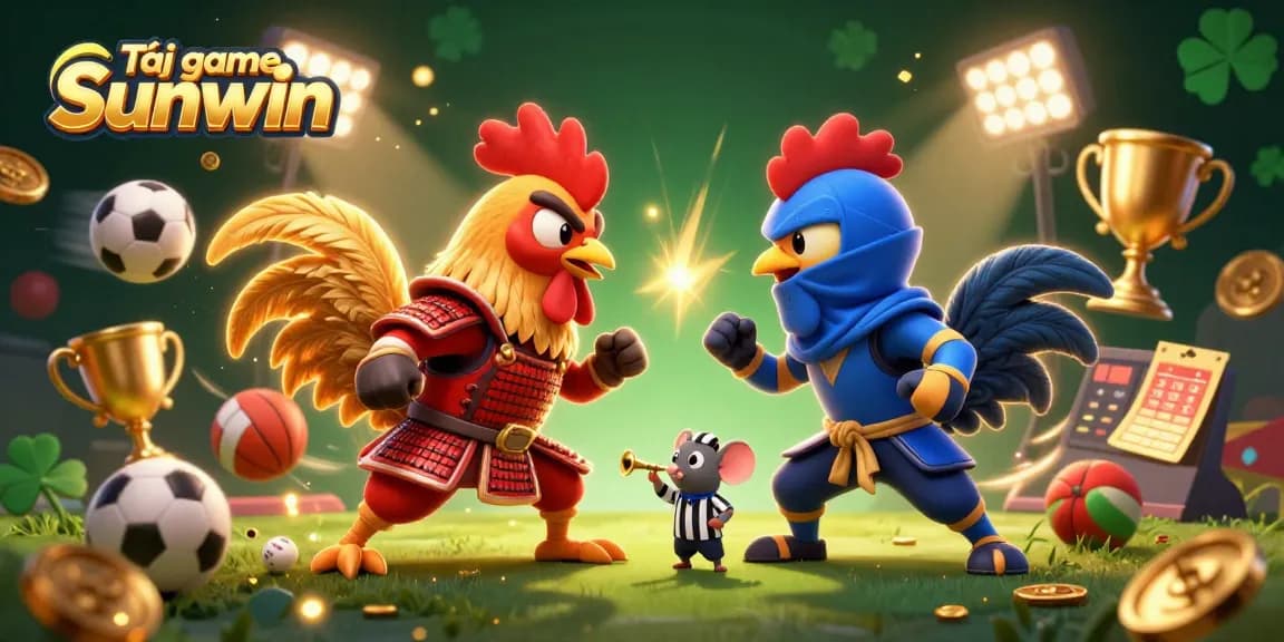 Experience the excitement with Tải game Sunwin, where dynamic roosters clash in a vibrant casino scene.