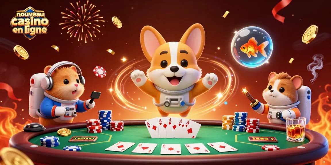 Jouez et gagnez sur un nouveau casino en ligne captivant avec des personnages animés dans une scène dynamique.