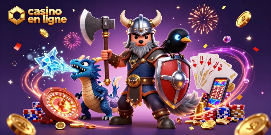 Découvrez les jeux captivants sur le casino en ligne avec un guerrier viking, dragon et éléments de jeu.