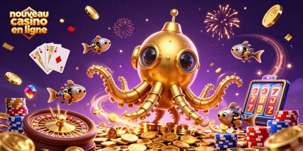 Jouer dans un nouveau casino en ligne avec un kraken steampunk et des pièces d'or volantes.