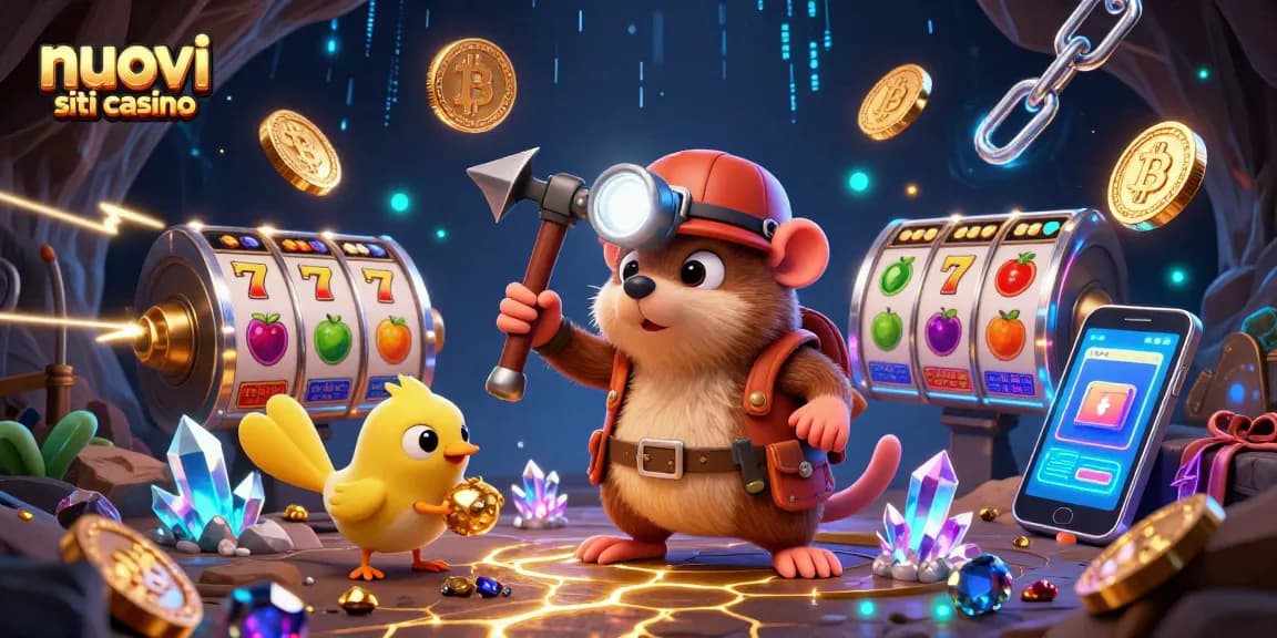 Scopri i nuovi siti casino con la nostra illustrazione di una talpa avventurosa e simboli delle slot.