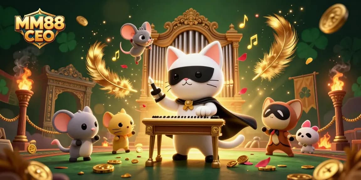 Experience the excitement of MM88 CEO with colorful casino characters and elements dynamically engaging in a vibrant scene.