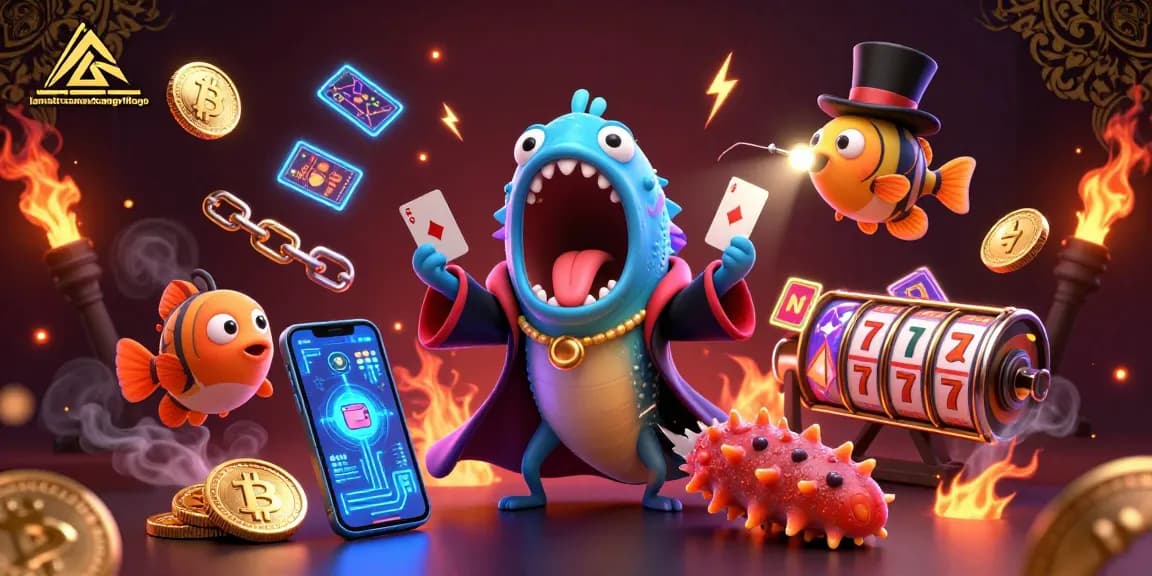 Playing card tricks in a magic show featuring lamatracamexicangrilltogo as a vibrant 3D casino illustration.