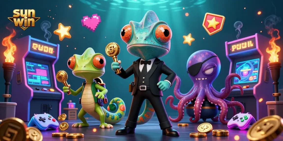 Experience exciting wins at sun win with a vibrant 3D casino scene featuring dynamic game elements.