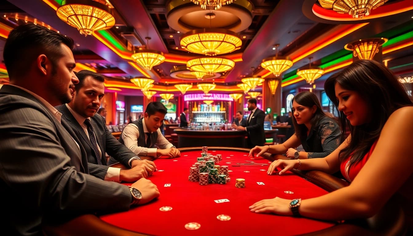 Pemain di sekitar meja poker di casino, menggunakan taiwannow.org/tw/about untuk permainan yang menarik.