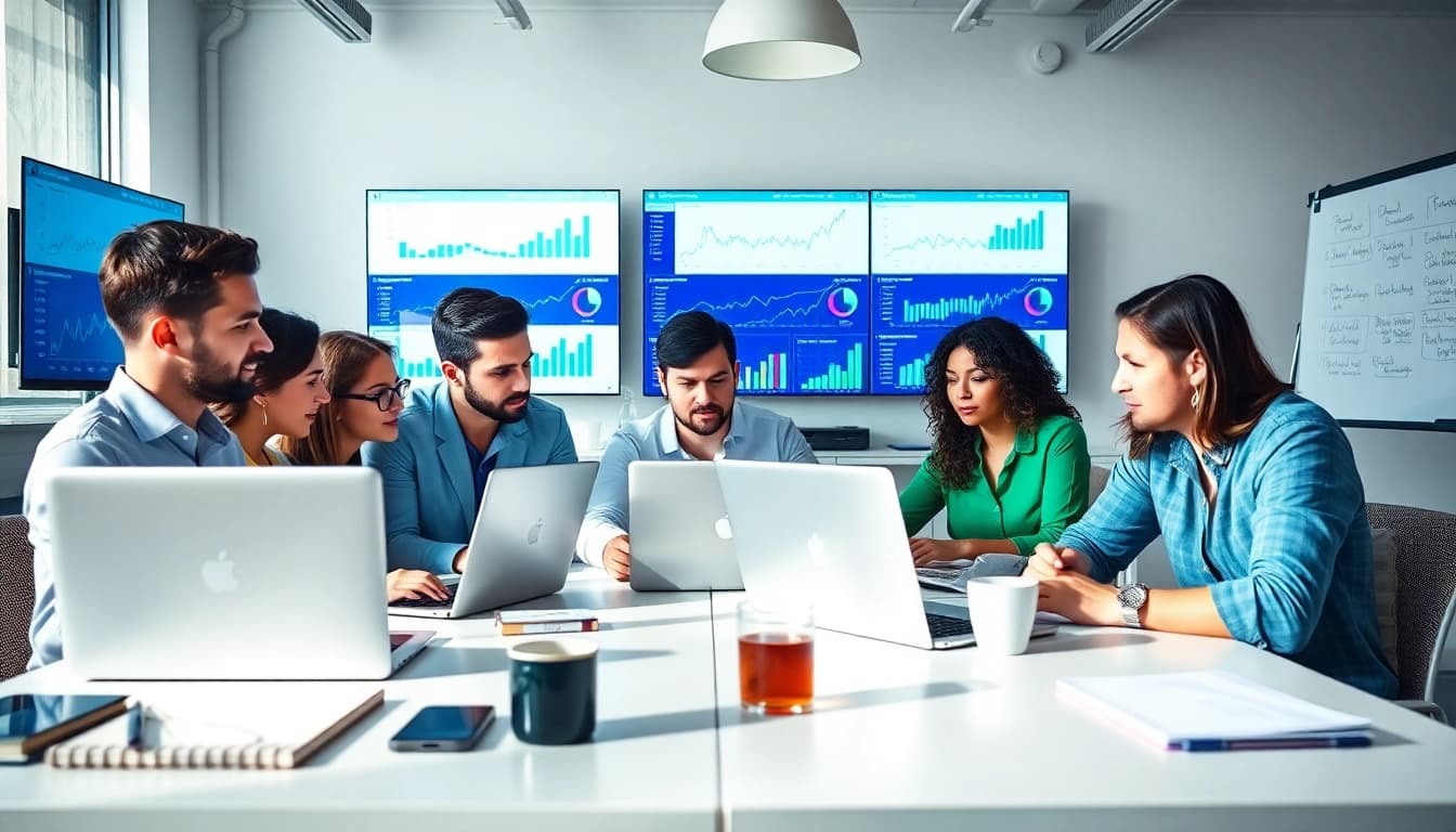 SEO Agency Clearwater team collaborating on digital marketing strategies in a modern office.