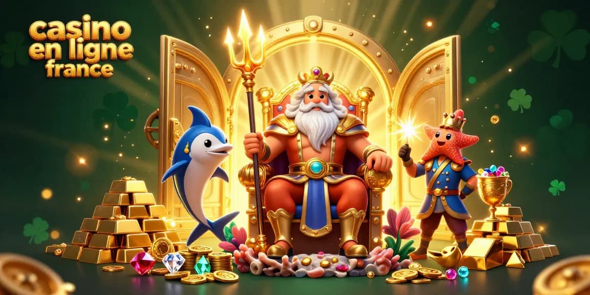 jouez à casino en ligne France avec le roi Neptune entouré de trésors scintillants