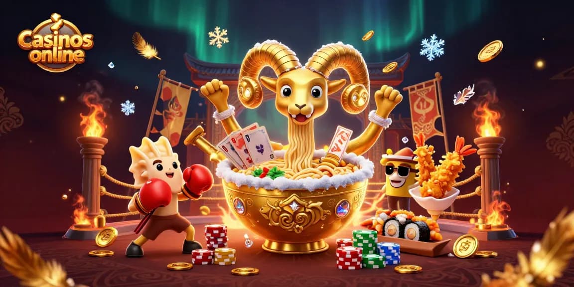 Disfruta de los casinos online con esta ilustración dinámica y colorida llena de personajes de juego.