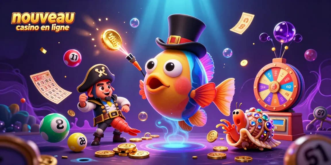 Admirez l'illustration captivante d'un nouveau casino en ligne avec des personnages marins animés.