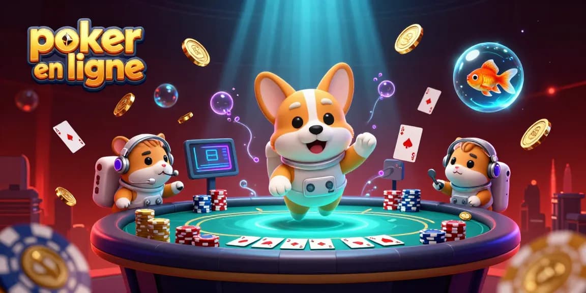 Jouez au poker en ligne avec des personnages amusants dans un casino spatial animé.