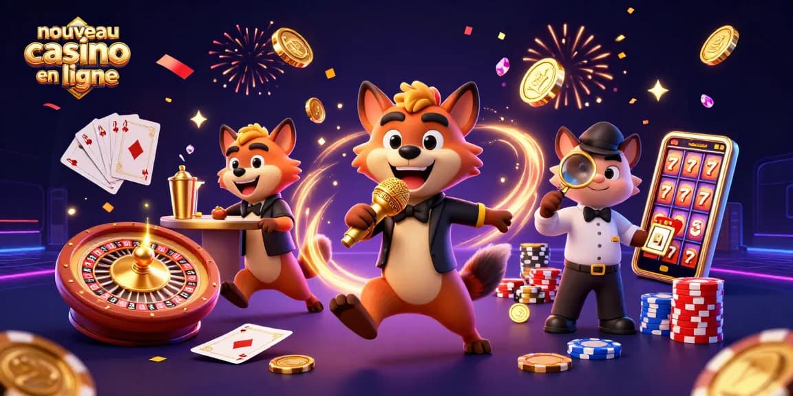 Découvrez le nouveau casino en ligne avec trois hyènes animées dans une scène animée de casino comique.