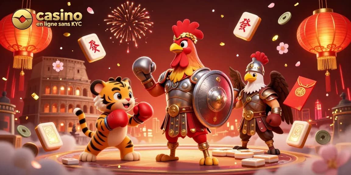 Jouez au casino en ligne sans KYC avec cette illustration 3D captivante de personnages festifs.