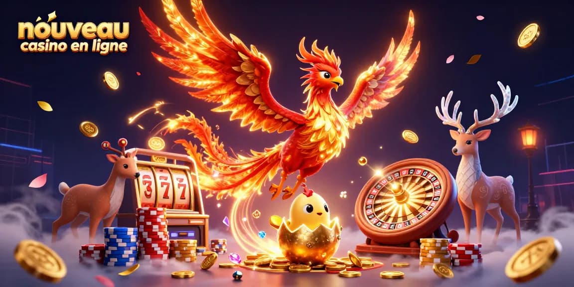 Image colorée de l'univers d'un nouveau casino en ligne avec un phoenix flamboyant.
