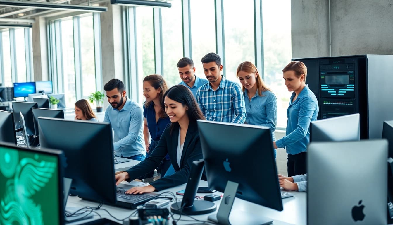 Enhance your business with managed IT services Lakeland professionals collaborating in a vibrant workspace.