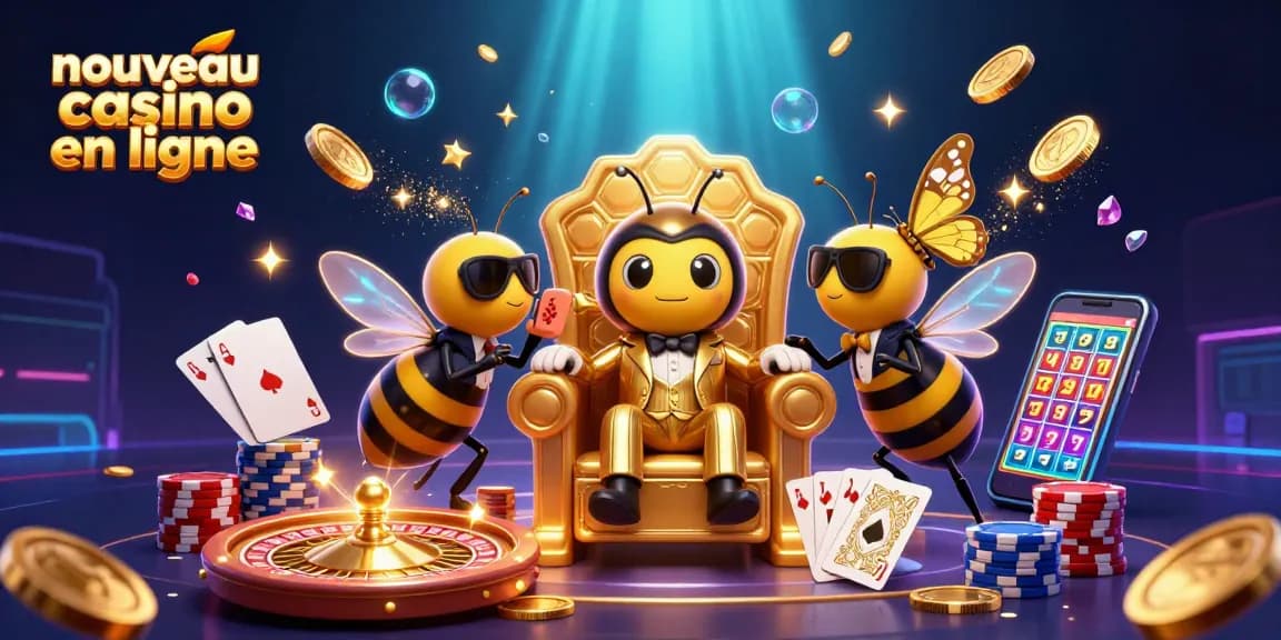 Profitez d'une session au nouveau casino en ligne avec un patron d'abeille dans un cadre extravagant.